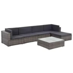 VidaXL 6-delige Loungeset Met Kussens Poly Rattan Grijs