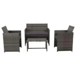 VidaXL 4-delige Loungeset Met Kussens Poly Rattan Grijs 70x40x38 Cm