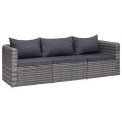 VidaXL 3-delige Loungeset Met Kussens Poly Rattan Grijs