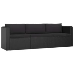 VidaXL 3-delige Loungeset Met Kussens Poly Rattan Zwart -Tuinmeubelwinkel 1000005425