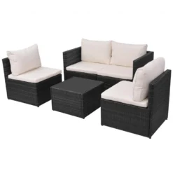 VidaXL 5-delige Loungeset Met Kussens Poly Rattan Zwart -Tuinmeubelwinkel 1000005448 0102