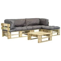 VidaXL 4-delige Loungeset Pallet Met Grijze Kussens Hout