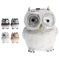 Merkloos Tuinbeeld - Uil - Met Solar Verlichting - Polystone - 9 Cm -Tuinmeubelwinkel 1000008152 0102