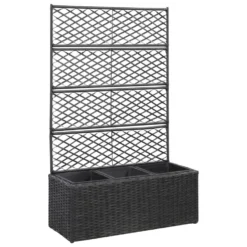 VidaXL Latwerkplantenbak Verhoogd Met Potten 83x30x130 Cm Rattan Zwart