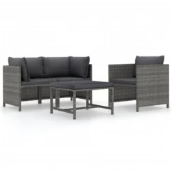 VidaXL 4-delige Loungeset Met Kussens Poly Rattan Grijs