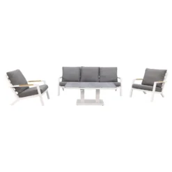 Hampton/Rockford stoel-bank Loungeset 4-delig – Wit/Teak