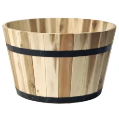 Mega Collections Plantenpot Barrel - Hout - Bruin - D46 X H28 Cm