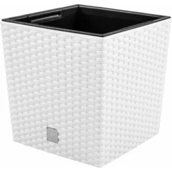 Prosperplast Plantenbak Rato - Wit - Rotan - Kunststof - 32 Cm -Tuinmeubelwinkel 5441df2d5f384f2599bffaf1115d9989
